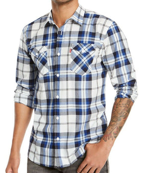 Levi's Men's Clemente Regular-Fit Plaid Shirt White 2 Extra Large