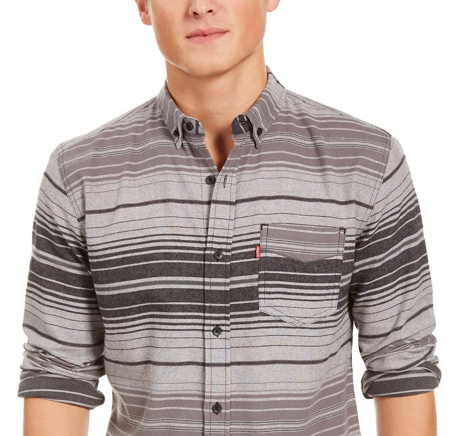 Levi's Men's Avalon Striped Flannel Shirt Gray Size Medium