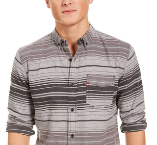 Levi's Men's Avalon Striped Flannel Shirt Gray Size Medium