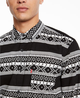 Levi's Men's Norte Regular-Fit Geo-Stripe Shirt Black Size Large