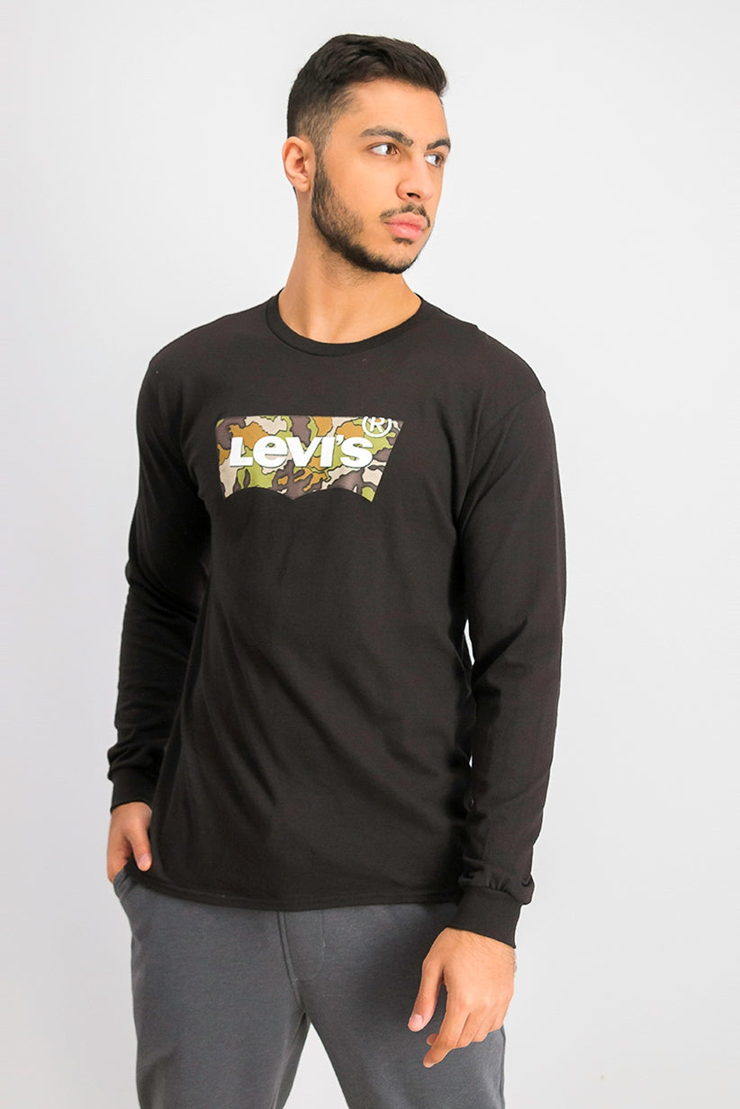 Levi's Men's Long-Sleeve Camo Logo T-Shirt Black Size XX-Large