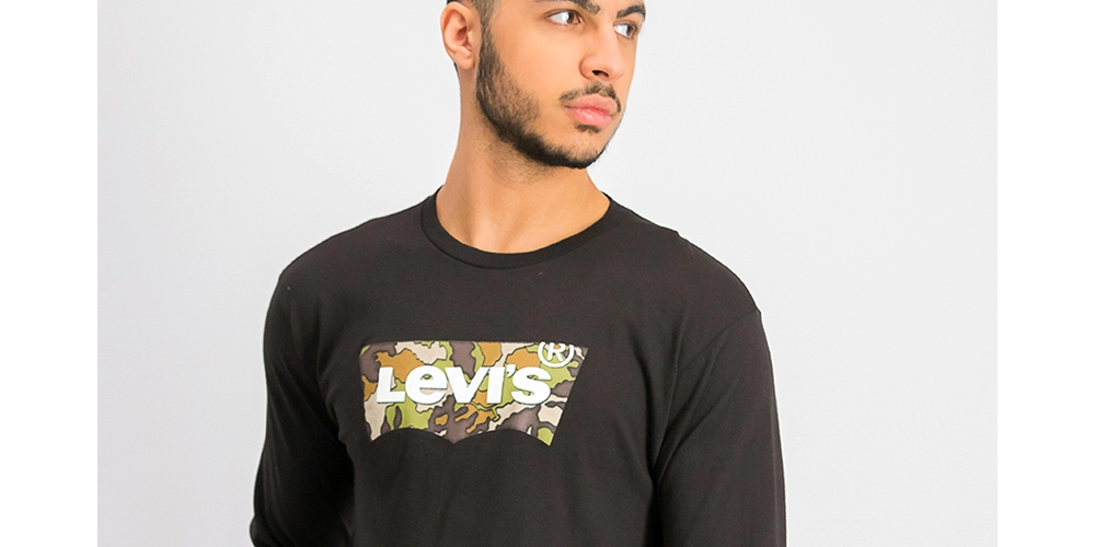 Levi's Men's Long-Sleeve Camo Logo T-Shirt Black Size XX-Large