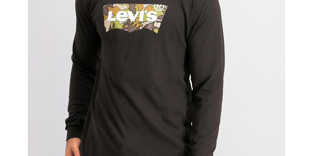 Levi's Men's Long-Sleeve Camo Logo T-Shirt Black Size XX-Large