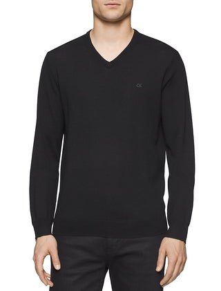 Calvin Klein Men's Merino Wool V-Neck Sweater Black Size Small