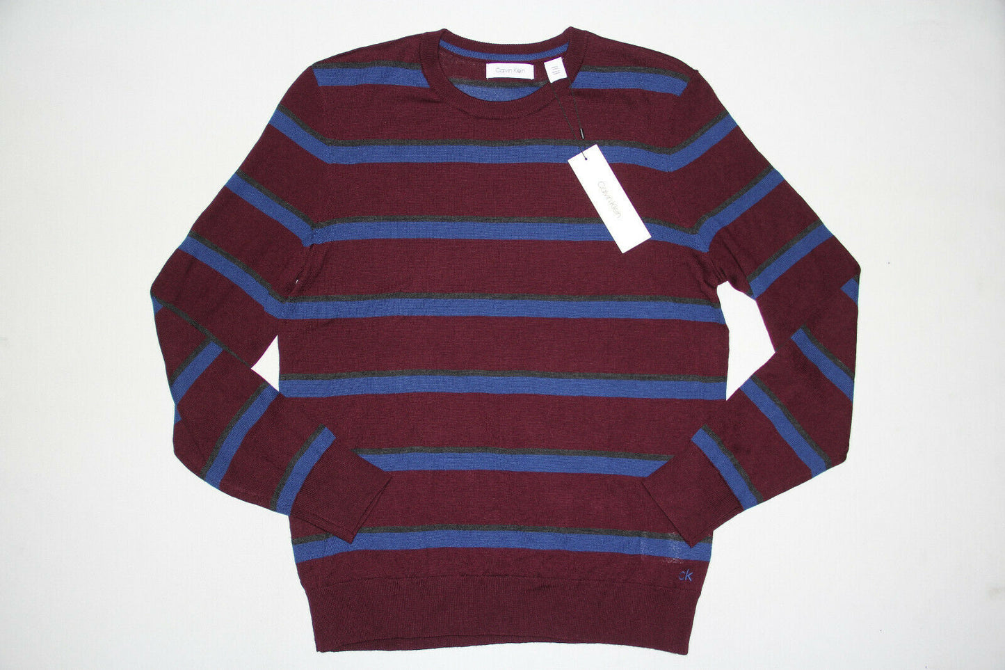 Calvin Klein Men's Bi-Color Striped Sweater Wine Size Medium