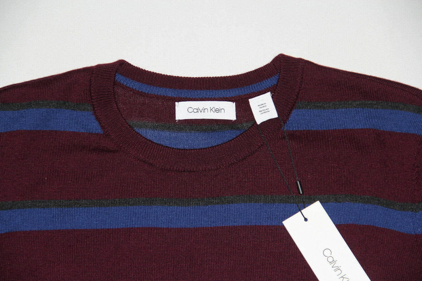 Calvin Klein Men's Bi-Color Striped Sweater Wine Size Medium