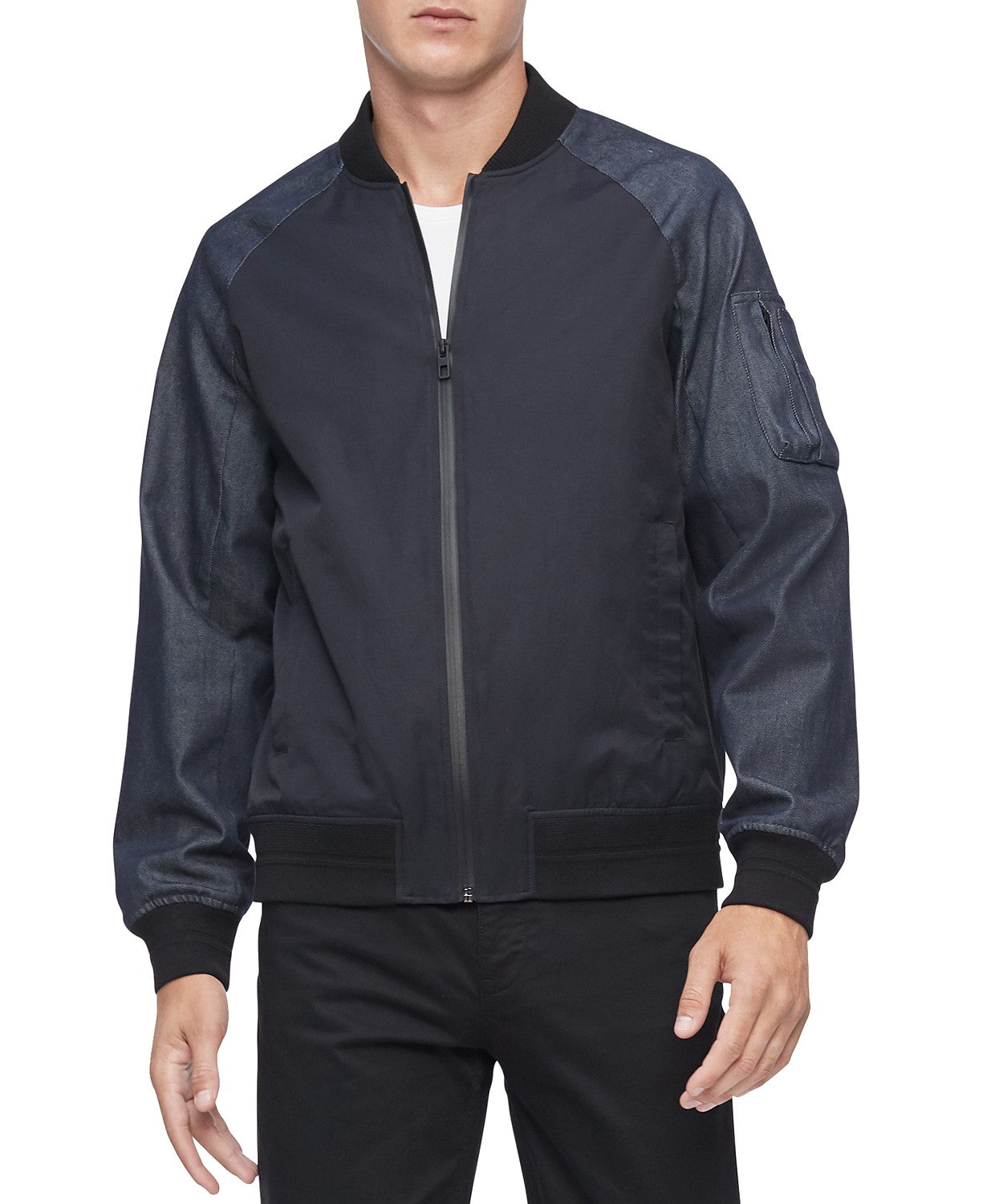 Calvin Klein Men's Colorblocked Mix-Media Bomber Jacket Charcoal Size Large