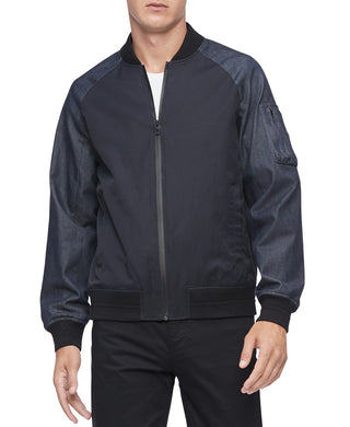 Calvin Klein Men's Colorblocked Mix-Media Bomber Jacket Charcoal Size Large