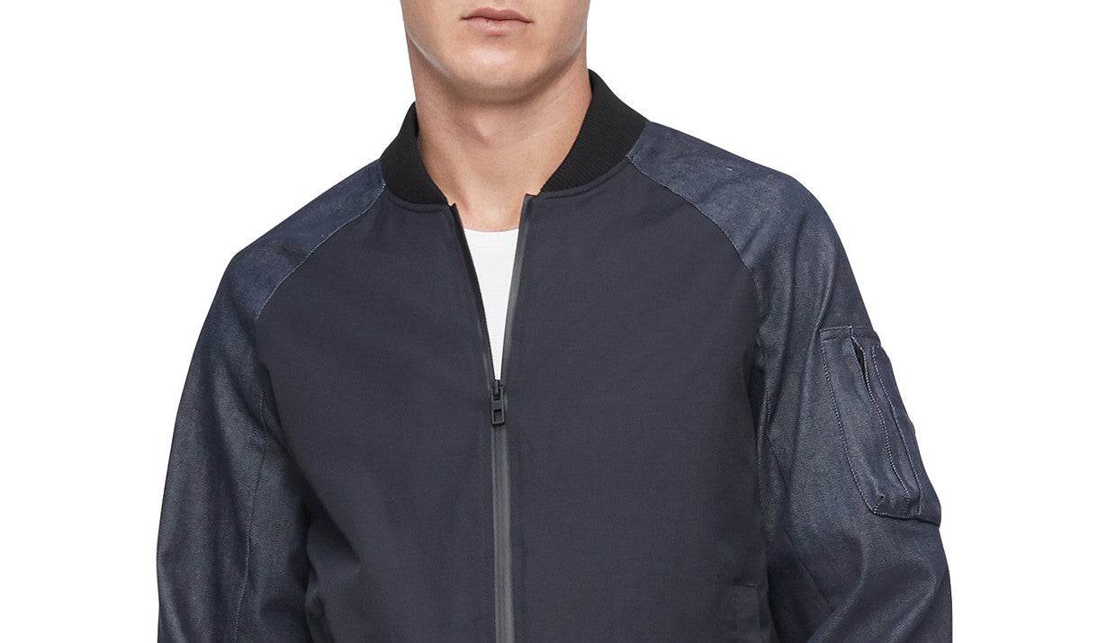 Calvin Klein Men's Colorblocked Mix-Media Bomber Jacket Charcoal Size Large