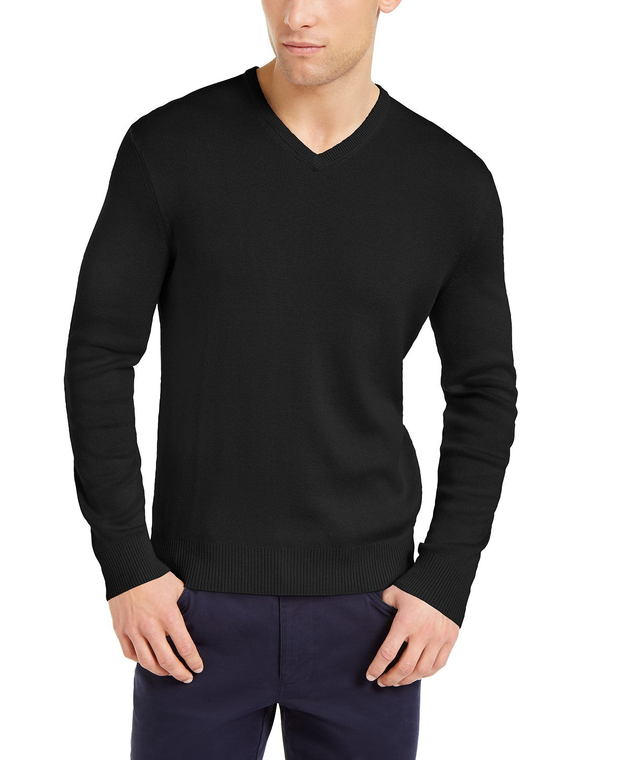 Calvin Klein Men's Cotton-Blend V-Neck Sweater Blue Size Small