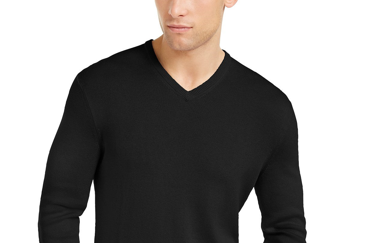 Calvin Klein Men's Cotton-Blend V-Neck Sweater Blue Size Small