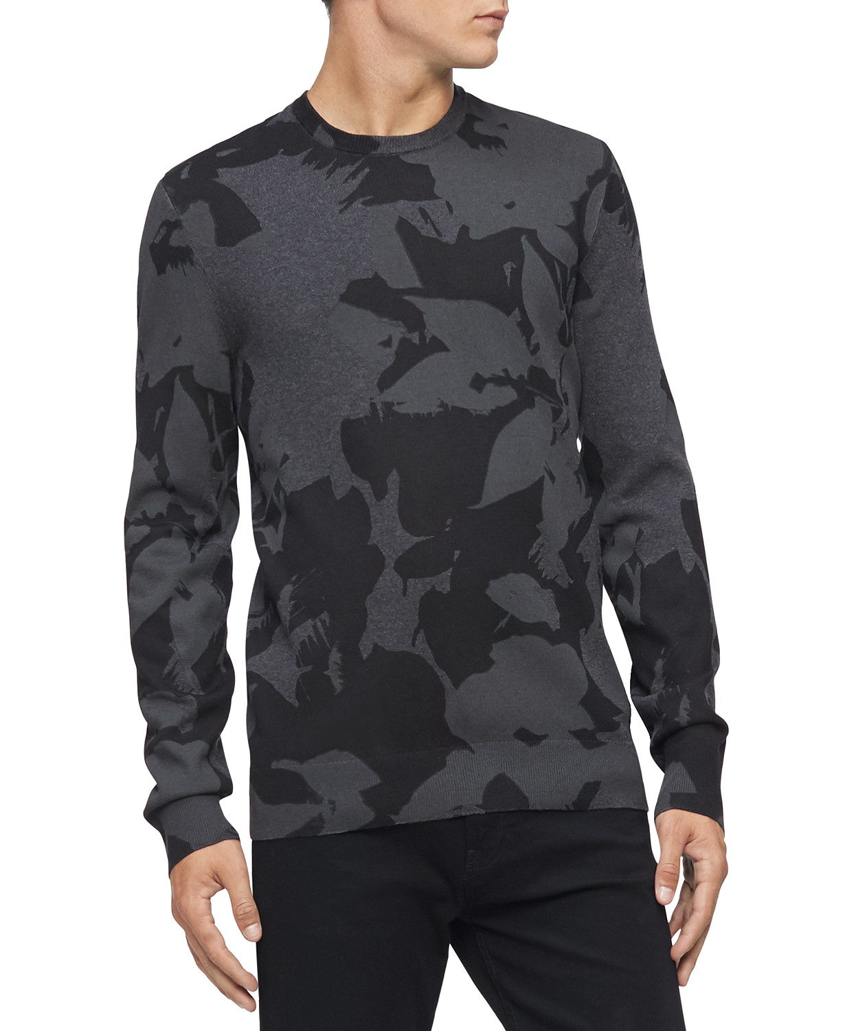 Calvin Klein Men's Regular-Fit Textured Floral Jacquard Sweater Black Size Extra Large
