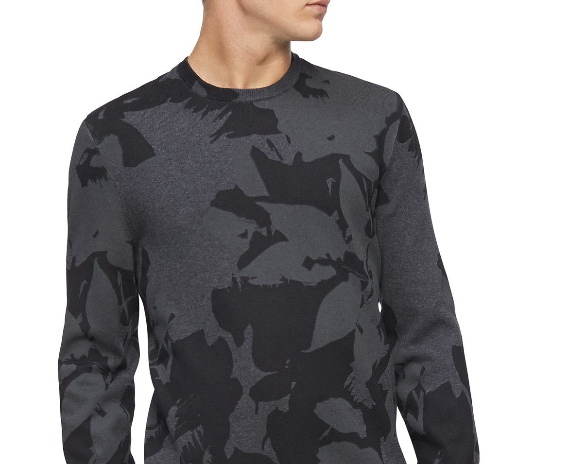 Calvin Klein Men's Regular-Fit Textured Floral Jacquard Sweater Black Size Extra Large