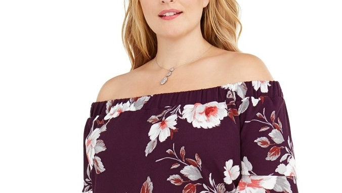 Love Squared Women's Trendy Plus Size Off-The-Shoulder Floral Dress Purple Size XX-Large