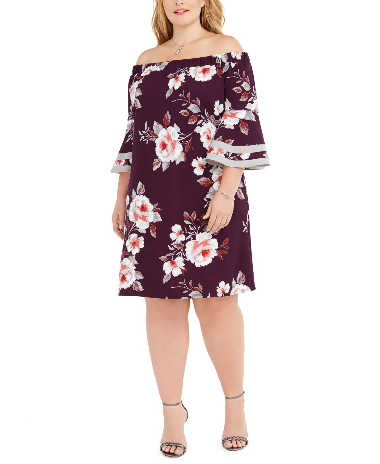Love Squared Women's Trendy Plus Size Off-The-Shoulder Floral Dress Black Size XXX-Large