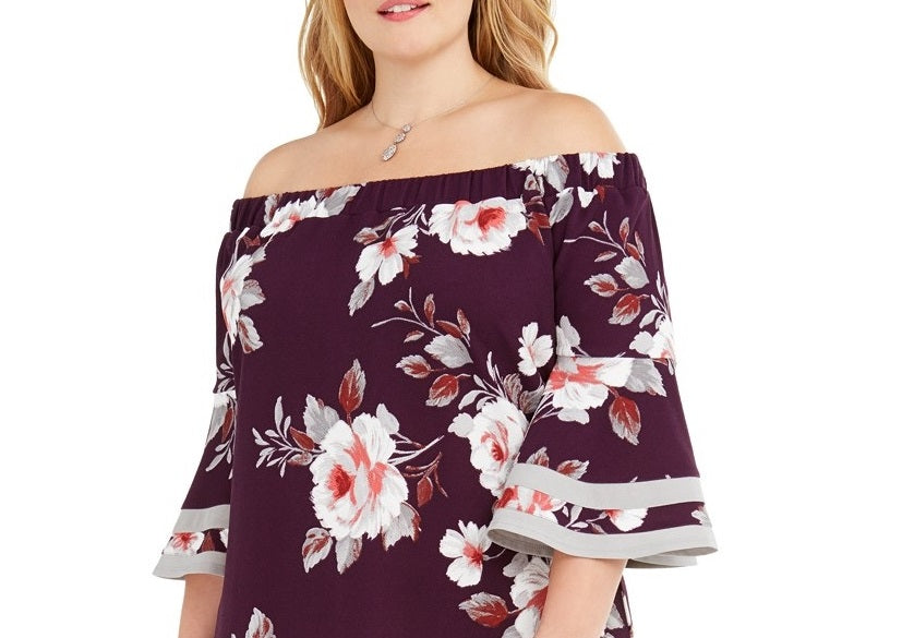 Love Squared Women's Trendy Plus Size Off-The-Shoulder Floral Dress Black Size XXX-Large
