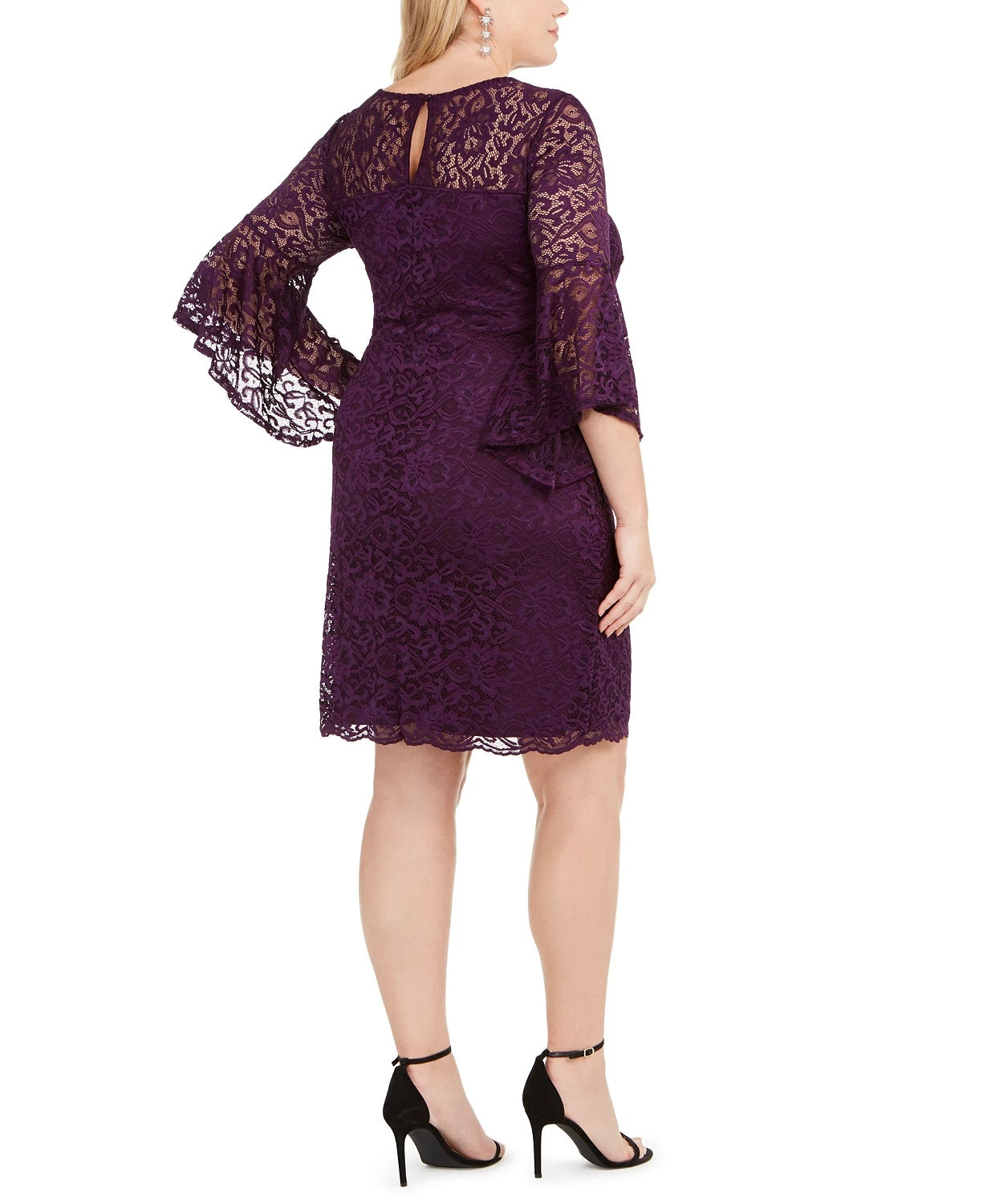 Love Women's Squared Trendy Plus Size Bell-Sleeve Lace Dress Purple Size 3 Extra Large