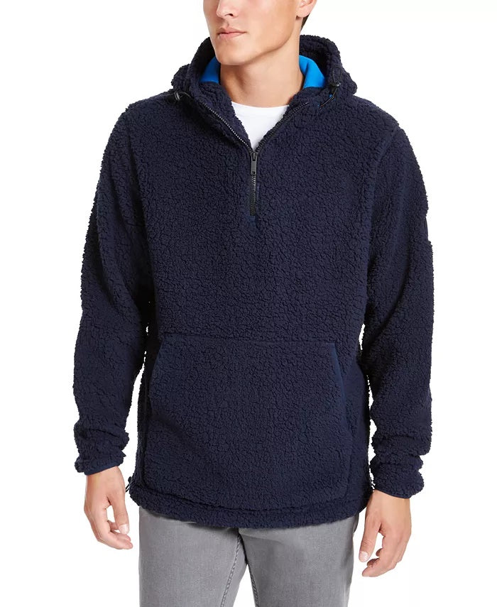 DKNY Men's Sherpa Quarter Zip Sweater Navy Size X-Large