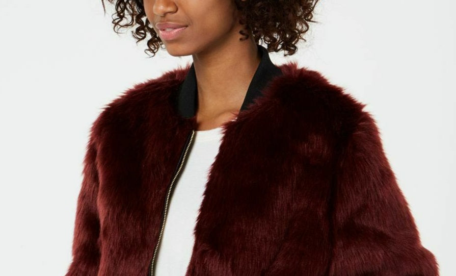 Say What? Juniors' Faux-Fur Jacket Burgundy Size Extra Small