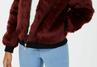 Say What? Juniors' Faux-Fur Jacket Burgundy Size Extra Small