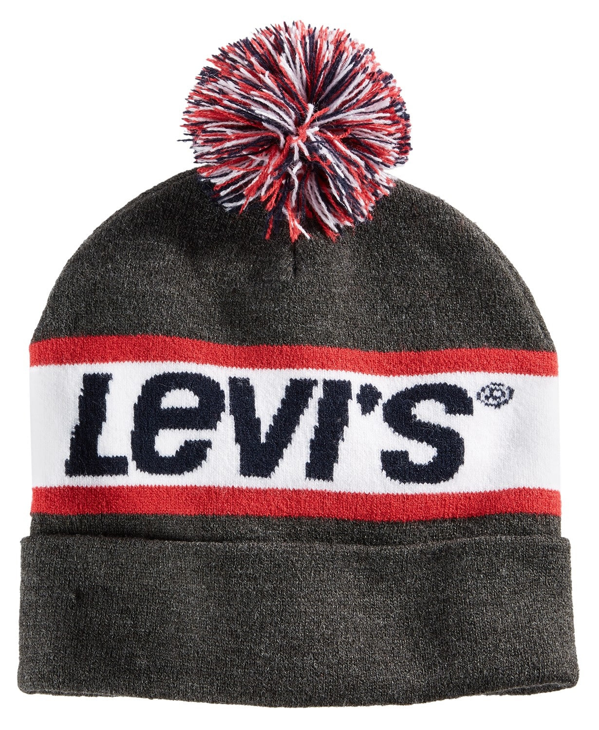 Levi's Men's Intarsia Beanie With Pom Pom Gray Size Regular