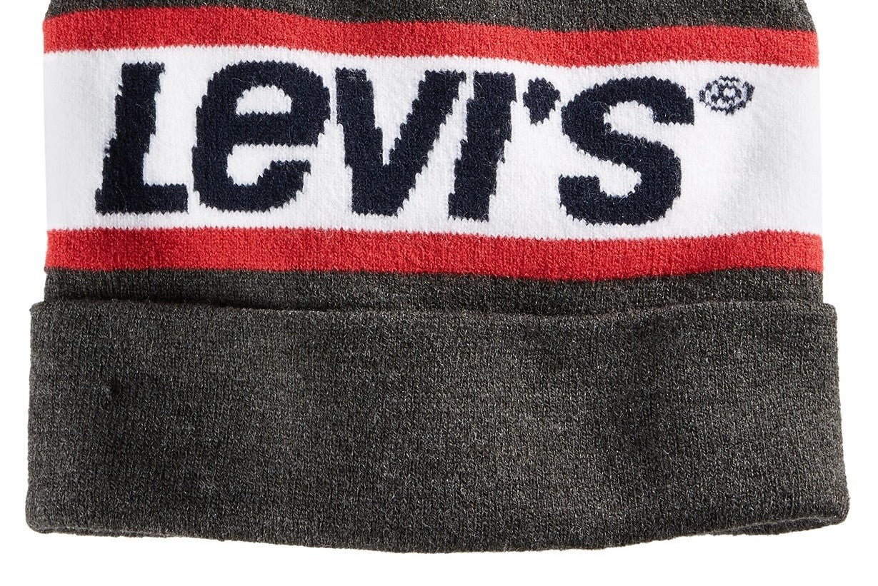 Levi's Men's Intarsia Beanie With Pom Pom Gray Size Regular
