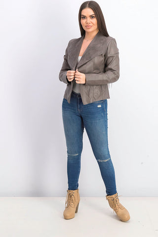 Bar III Women's Flyaway Faux-Leather Jacket Brown Size Large