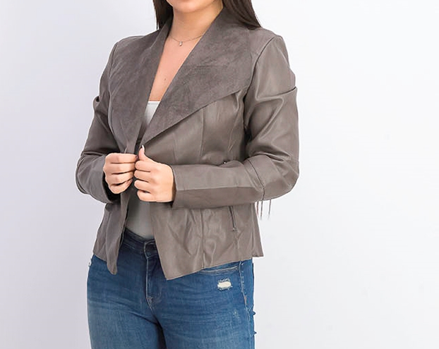 Bar III Women's Flyaway Faux-Leather Jacket Brown Size Large