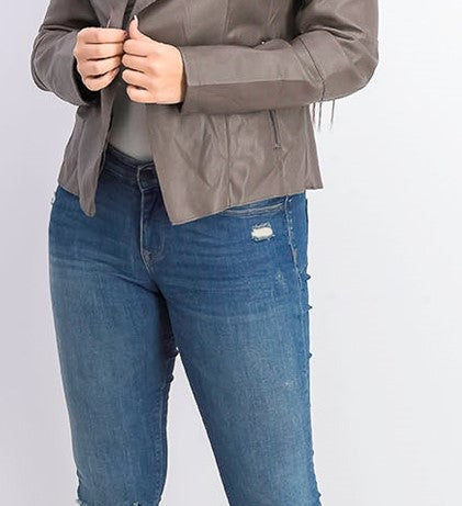 Bar III Women's Flyaway Faux-Leather Jacket Brown Size Large