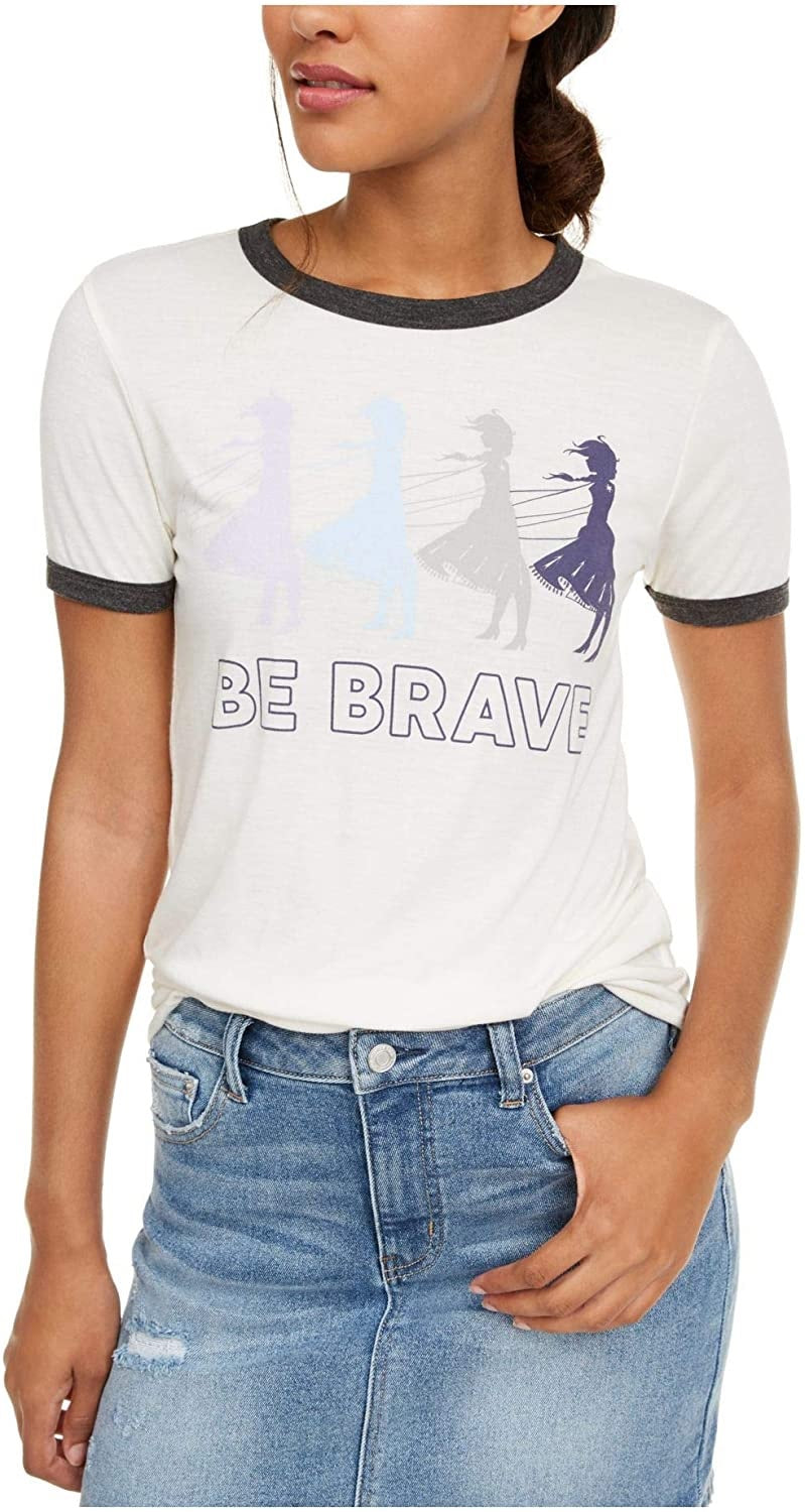 Disney Juniors' Frozen Be Brave Ringer T-Shirt White Size Extra Small