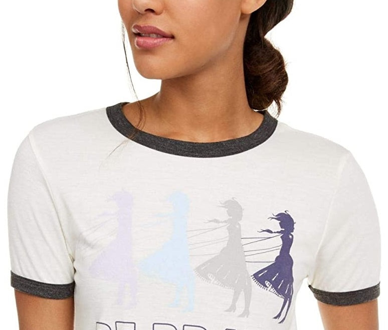 Disney Juniors' Frozen Be Brave Ringer T-Shirt White Size Extra Small