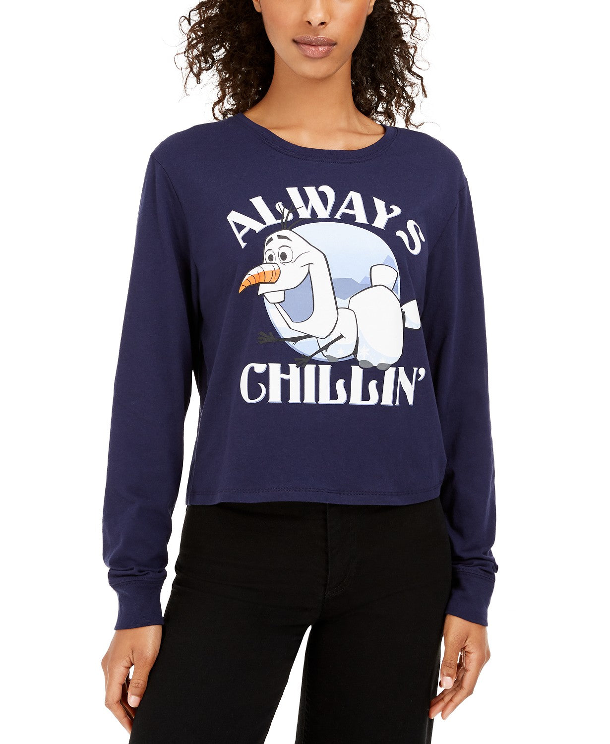 Disney Juniors Women's Frozen Olaf Graphic T-Shirt Blue Size Large