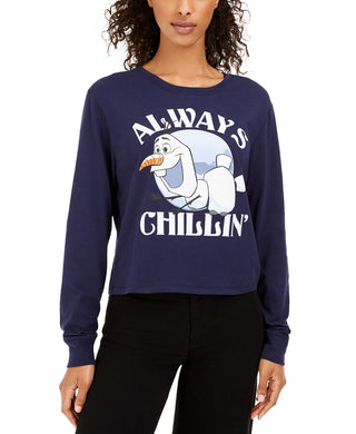 Disney Juniors Women's Frozen Olaf Graphic T-Shirt Blue Size Large