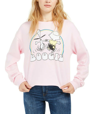 Peanuts Juniors' Boogie Cropped Graphic Sweatshirt Pink Size Extra Large