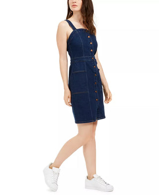 OAT Women's Fitted Button-Front Overall Dress Blue Size 8