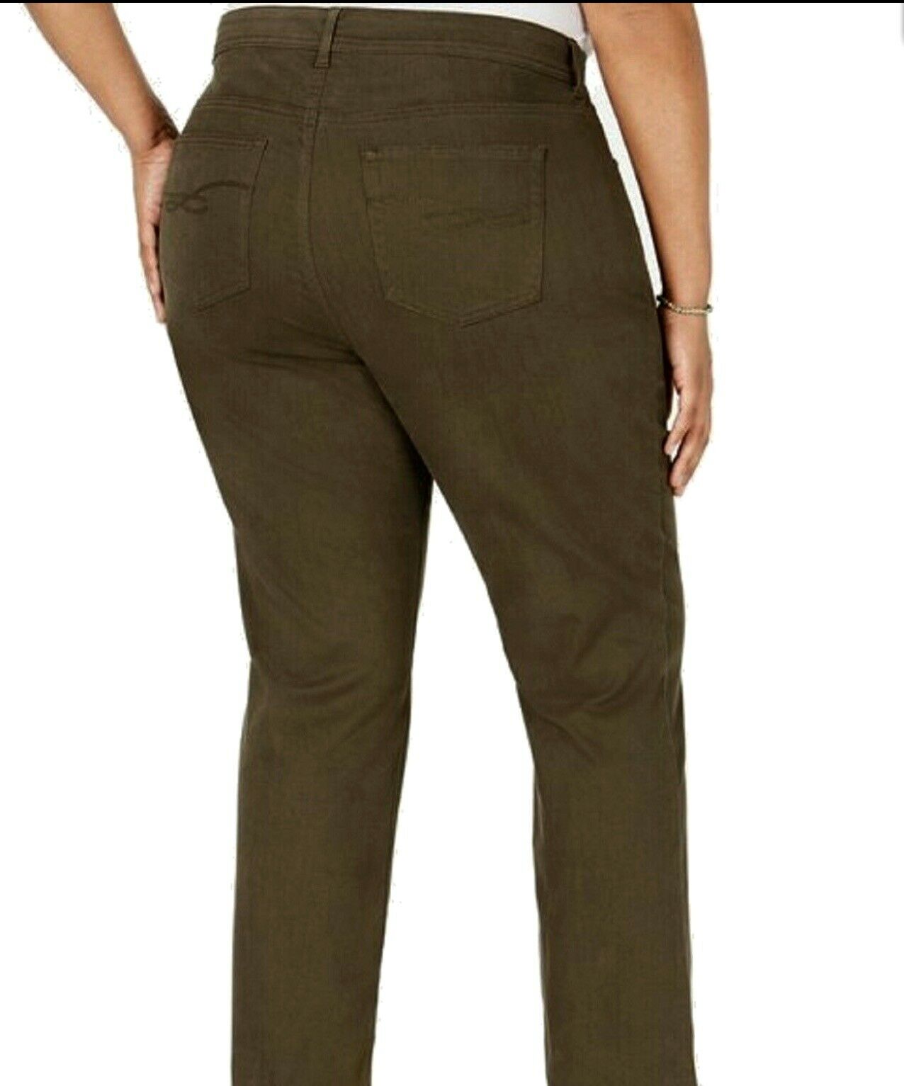 Style & Co Women's Plus Size Tummy-Control Slim-Leg Jeans Olive Size 16W