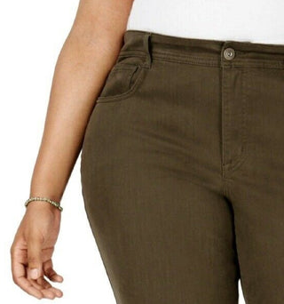 Style & Co Women's Plus Size Tummy-Control Slim-Leg Jeans Olive Size 16W