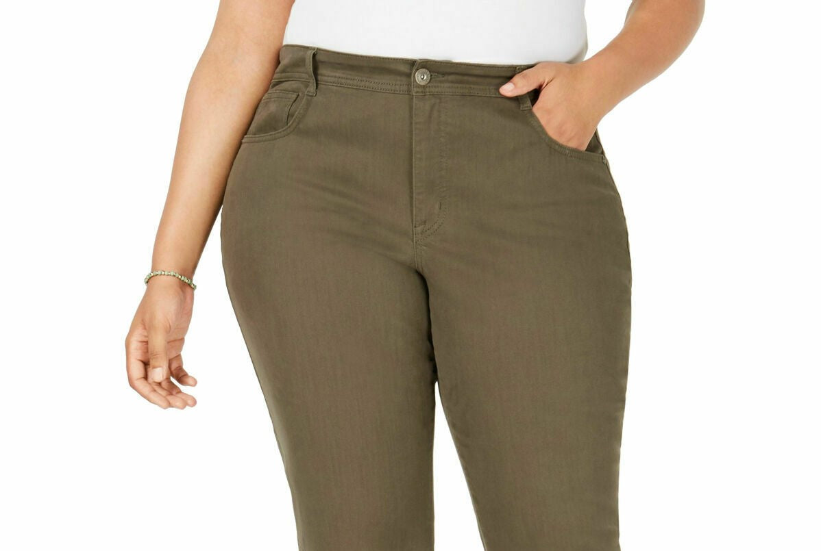 Style & Co Women's Plus Size Tummy-Control Slim-Leg Jeans Olive Size 24W