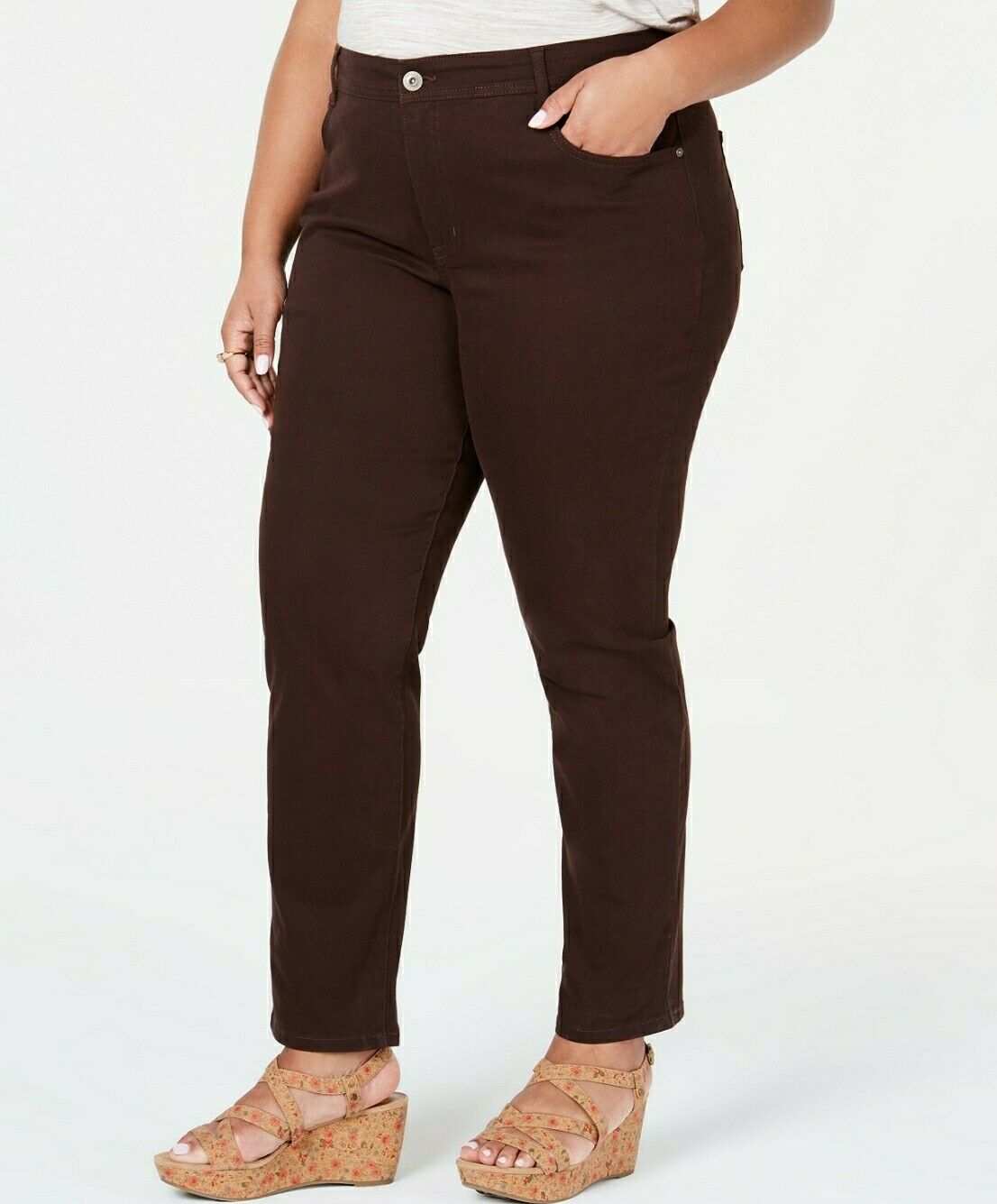 Style & Co Women's Plus & Petite Plus Size Tummy-Control Slim-Leg Jeans Brown Size 18