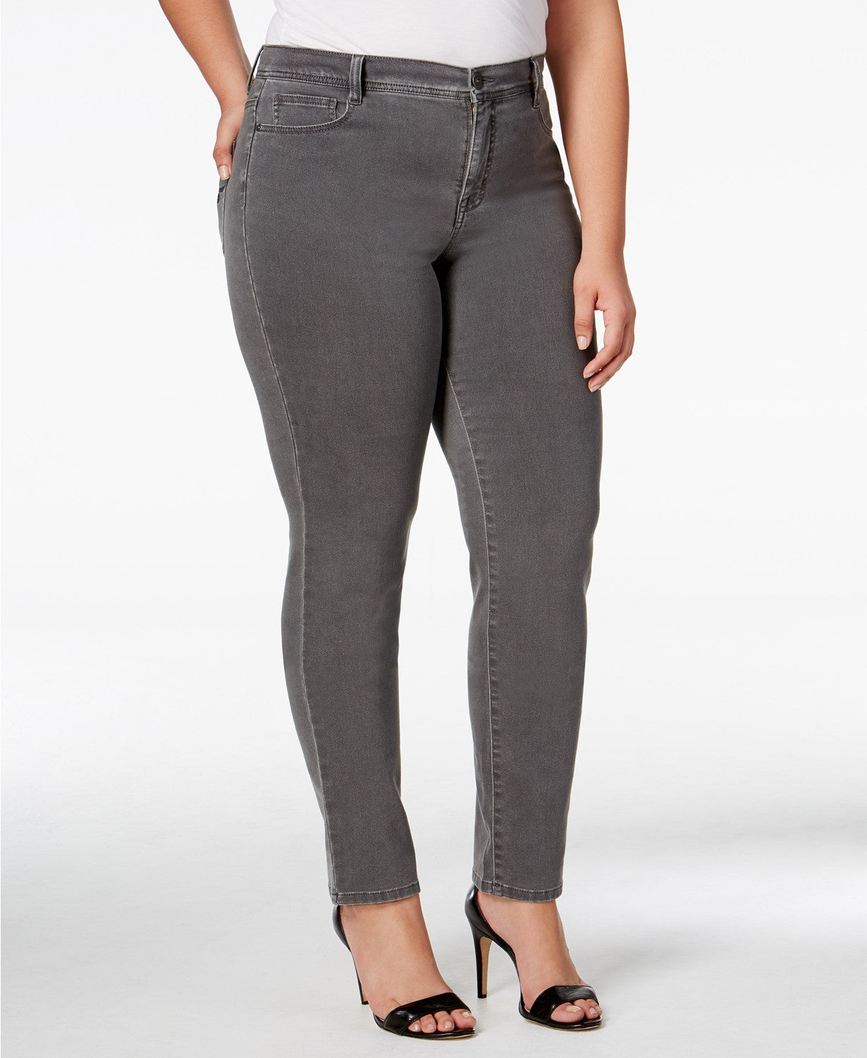 Style & Co Women's Plus Size Tummy-Control Slim-Leg Jeans Gray Size 24W