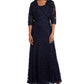 R & M Richards Women's Embellished Soutache Gown & Bolero Jacket Navy Size 10