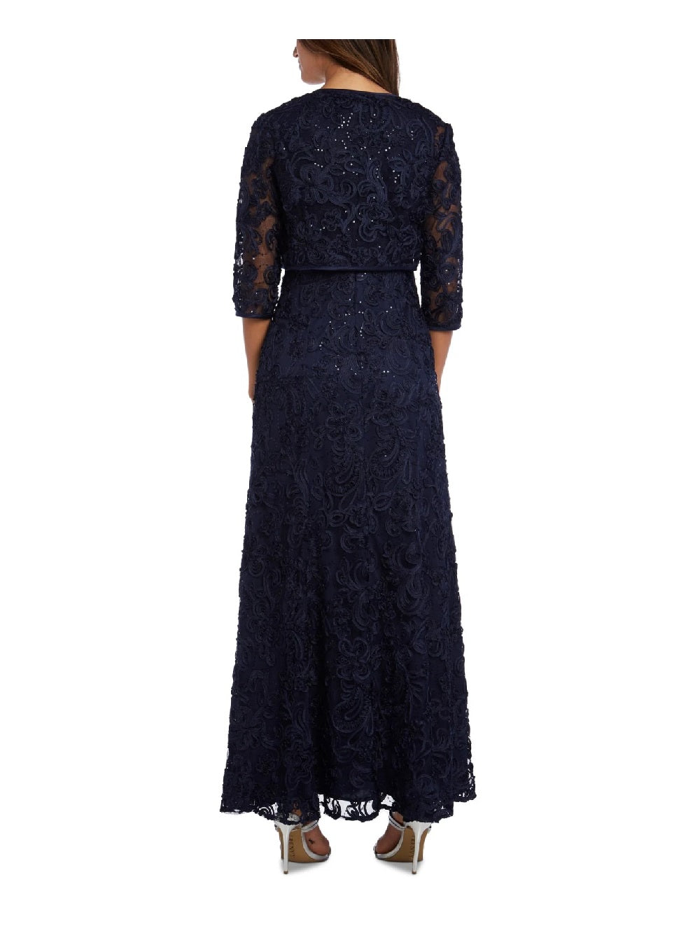 R & M Richards Women's Embellished Soutache Gown & Bolero Jacket Navy Size 10