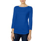 Charter Club Women's Pima Cotton Boat-Neck Button-Shoulder Top Blue Size Extra Small