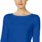 Charter Club Women's Pima Cotton Boat-Neck Button-Shoulder Top Blue Size Extra Small