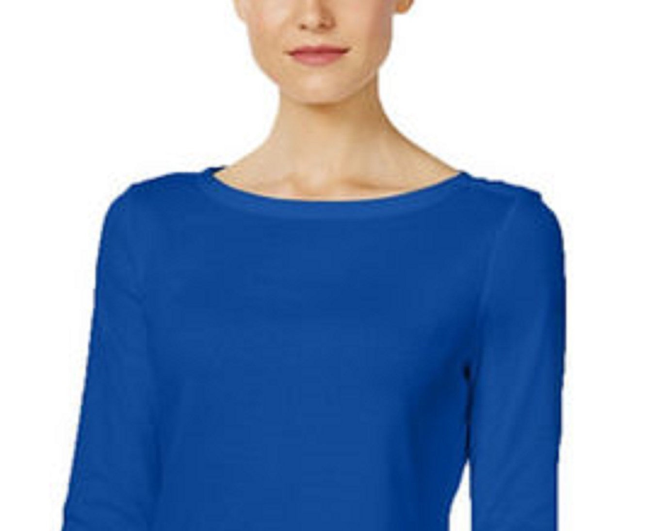 Charter Club Women's Pima Cotton Boat-Neck Button-Shoulder Top Blue Size Extra Small