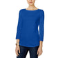 Charter Club Women's Pima Cotton Boat-Neck Button-Shoulder Top Blue Size 2 Extra Large