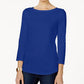 Charter Club Women's Pima Cotton Boat Neck Button Shoulder Top Blue Size Medium