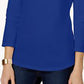 Charter Club Women's Pima Cotton Boat Neck Button Shoulder Top Blue Size Medium