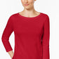 Charter Club Women's Petite Pima Cotton Button-Shoulder Top Medium Red Size Large
