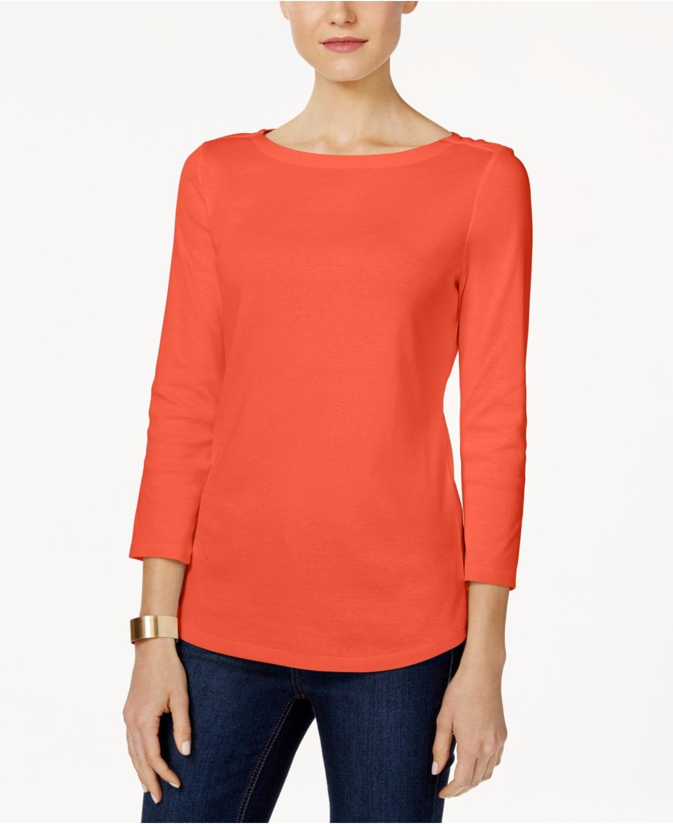 Charter Club Women's Petite Pima Cotton Button-Shoulder Top Red Size Petite Extra Large